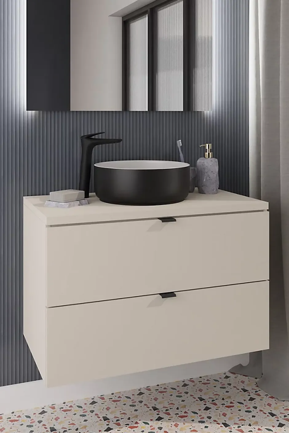 Furnidea Meuble sous vasque à suspendre DALIA CACHEMIRE 80 cm* Meuble Sous Lavabo