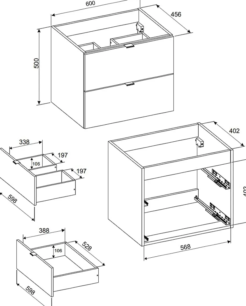 Furnidea Meuble sous vasque à suspendre DALIA CACHEMIRE 60 cm* Meuble Sous Lavabo
