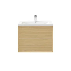GoodHome Meuble sous vasque à suspendre Avela placage chêne 80 cm + plan vasque Nira