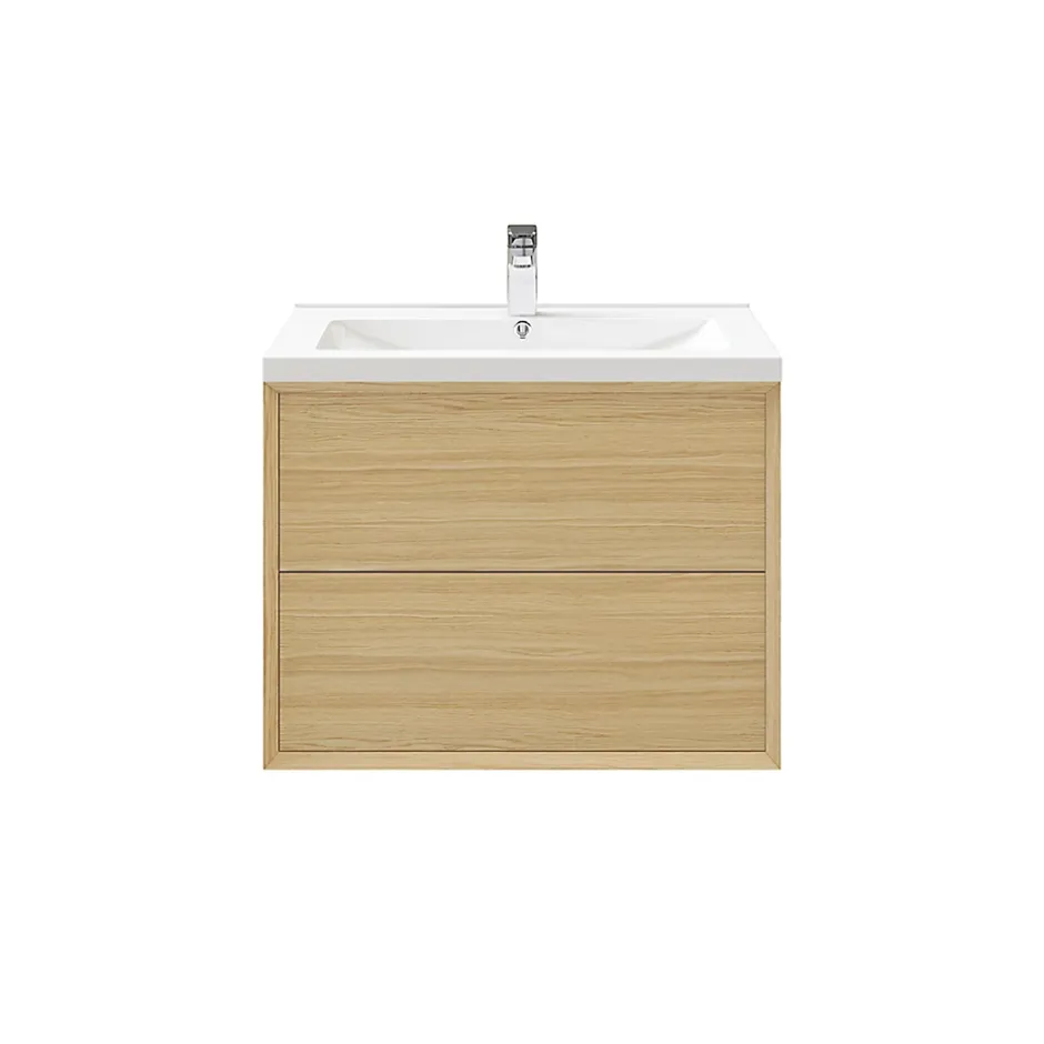 GoodHome Meuble sous vasque à suspendre Avela placage chêne 80 cm + plan vasque Nira
