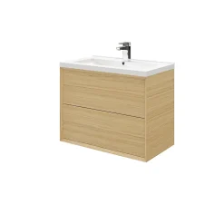 GoodHome Meuble sous vasque à suspendre Avela placage chêne 80 cm + plan vasque Nira