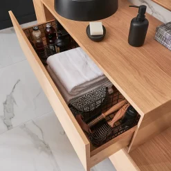 GoodHome Meuble sous vasque 1 tiroir à suspendre Avela placage chêne 100 cm* Meuble Buanderie|Meuble Sous-Vasque