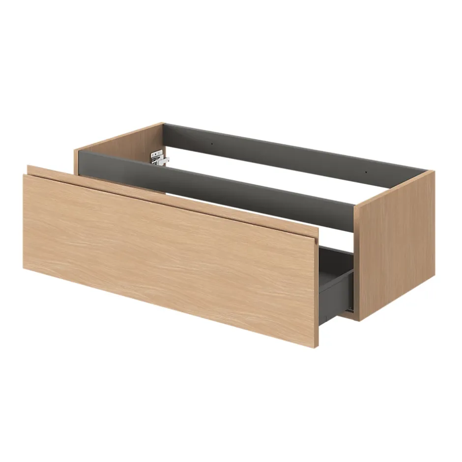 GoodHome Meuble sous vasque 1 tiroir avec poignée intégrée l.100 x H.30 x P.45 cm effet chêne Kentia* Meuble Sous-Vasque