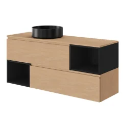 GoodHome Meuble sous vasque 1 tiroir avec poignée intégrée l.100 x H.30 x P.45 cm effet chêne Kentia* Meuble Sous-Vasque