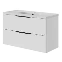 GoodHome Meuble sous vasque 2 tiroirs sans poignées l.100 x H.60 x P.45 cm blanc mat Kentia* Meuble Sous-Vasque