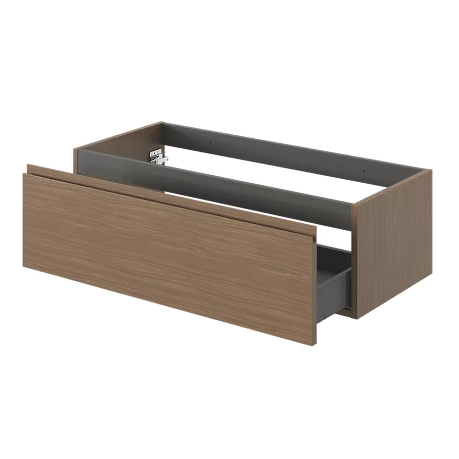 GoodHome Meuble sous vasque 1 tiroir avec poignée intégrée l.100 x H.30 x P.45 cm effet noyer Kentia* Meuble Sous-Vasque
