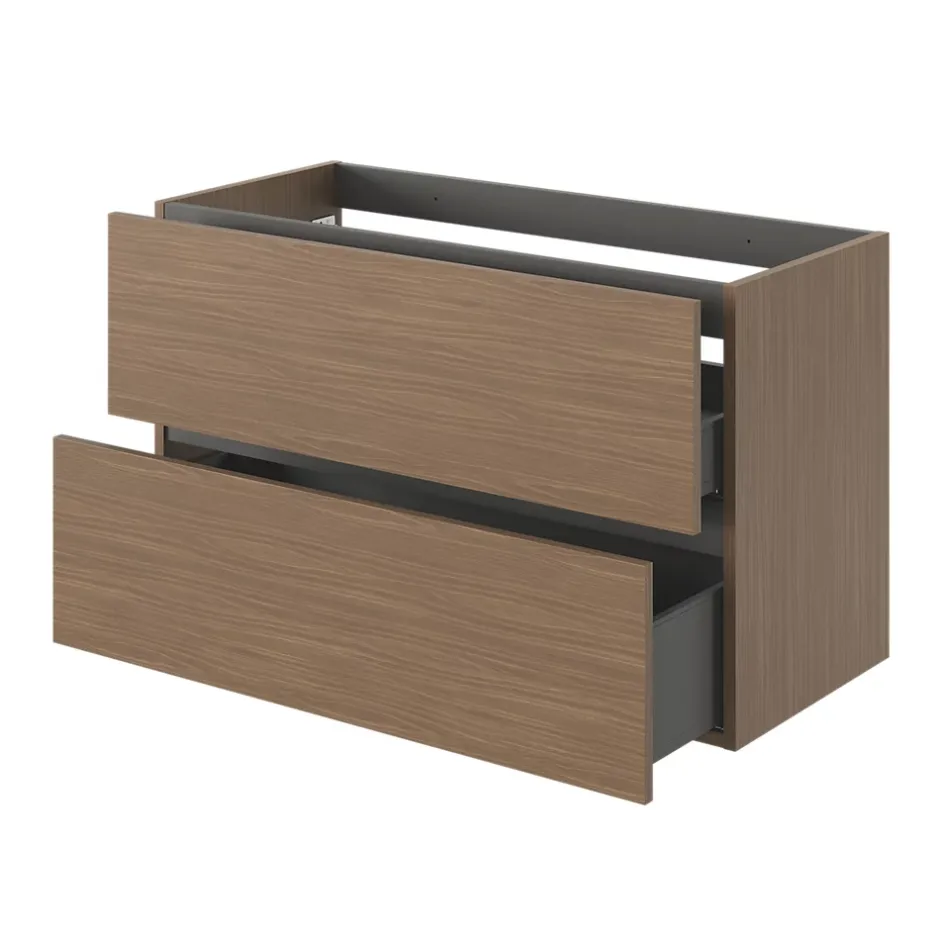 GoodHome Meuble sous vasque 2 tiroirs sans poignées l.100 x H.60 x P.45 cm effet noyer Kentia