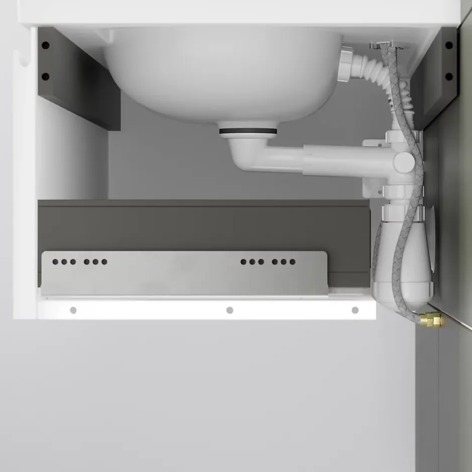 GoodHome Meuble sous vasque 1 tiroir avec poignée intégrée l.100 x H.30 x P.45 cm blanc mat Kentia* Meuble Sous-Vasque