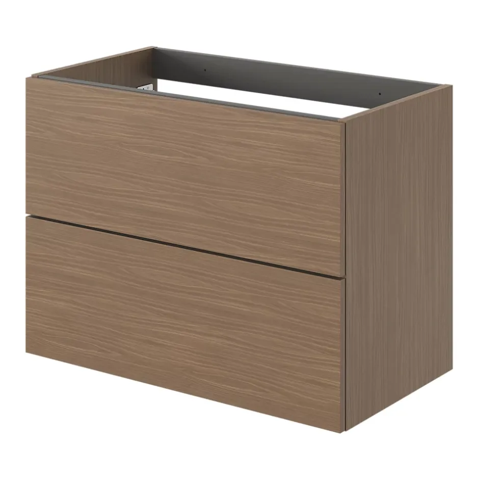 GoodHome Meuble sous vasque 2 tiroirs sans poignées l.80 x H.60 x P.45 cm effet noyer Kentia