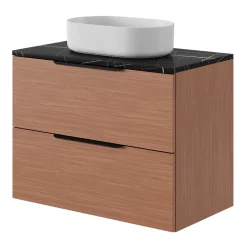GoodHome Meuble sous vasque 2 tiroirs sans poignées l.80 x H.60 x P.45 cm effet noyer Kentia