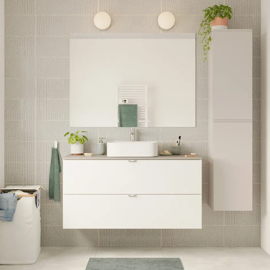 GoodHome Meuble sous vasque 2 tiroirs sans poignées l.120 x H.60 x P.45 cm blanc mat Kentia