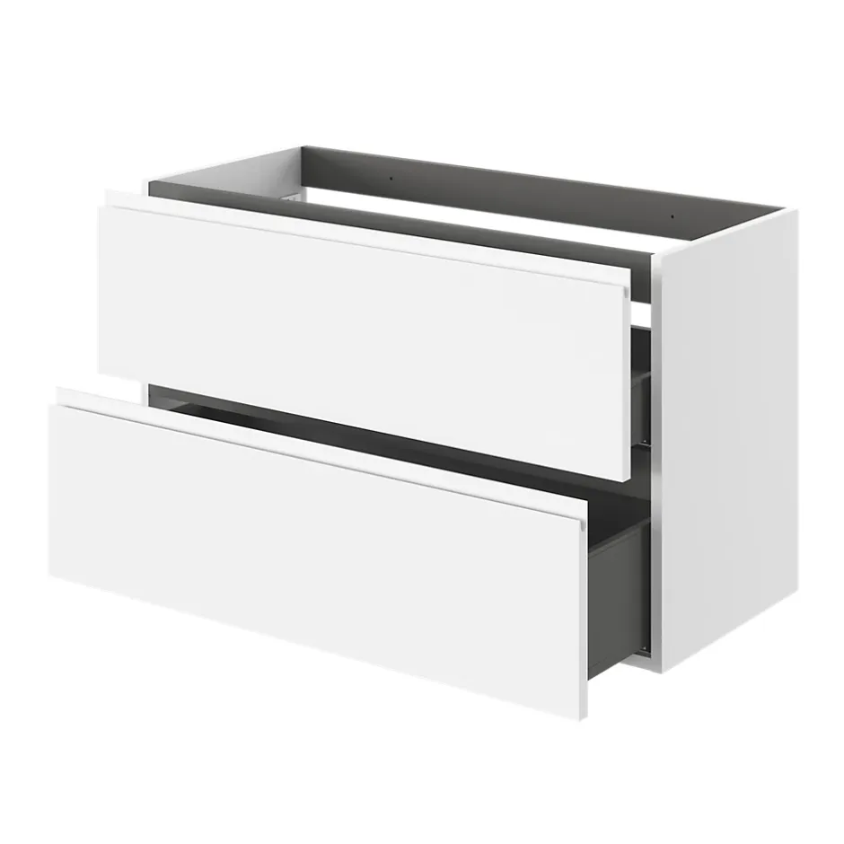 GoodHome Meuble sous vasque 2 tiroirs avec poignées intégrées l.100 x H.60 x P.45 cm blanc mat Kentia