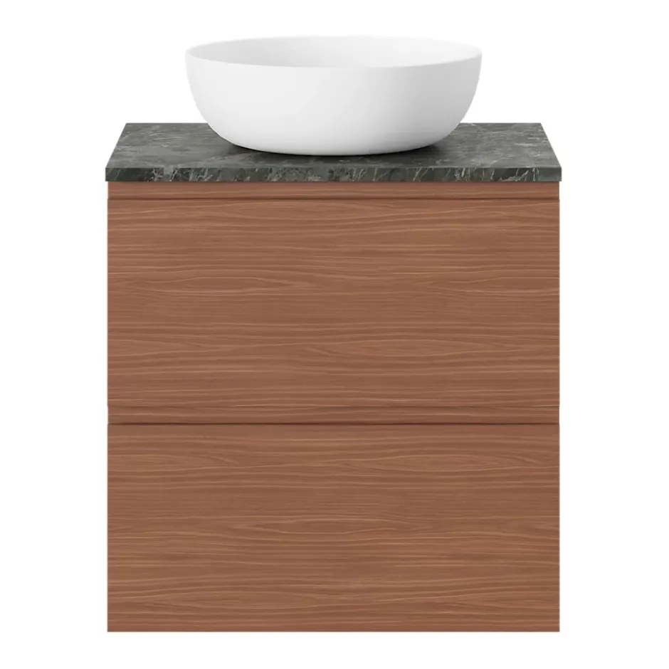 GoodHome Meuble sous vasque 2 tiroirs avec poignées intégrées l.60 x H.60 x P.45 cm effet noyer Kentia* Meuble Sous-Vasque