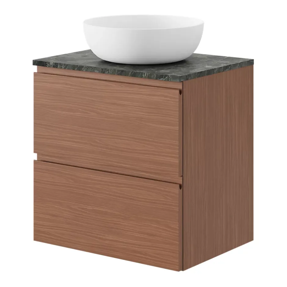 GoodHome Meuble sous vasque 2 tiroirs avec poignées intégrées l.60 x H.60 x P.45 cm effet noyer Kentia* Meuble Sous-Vasque