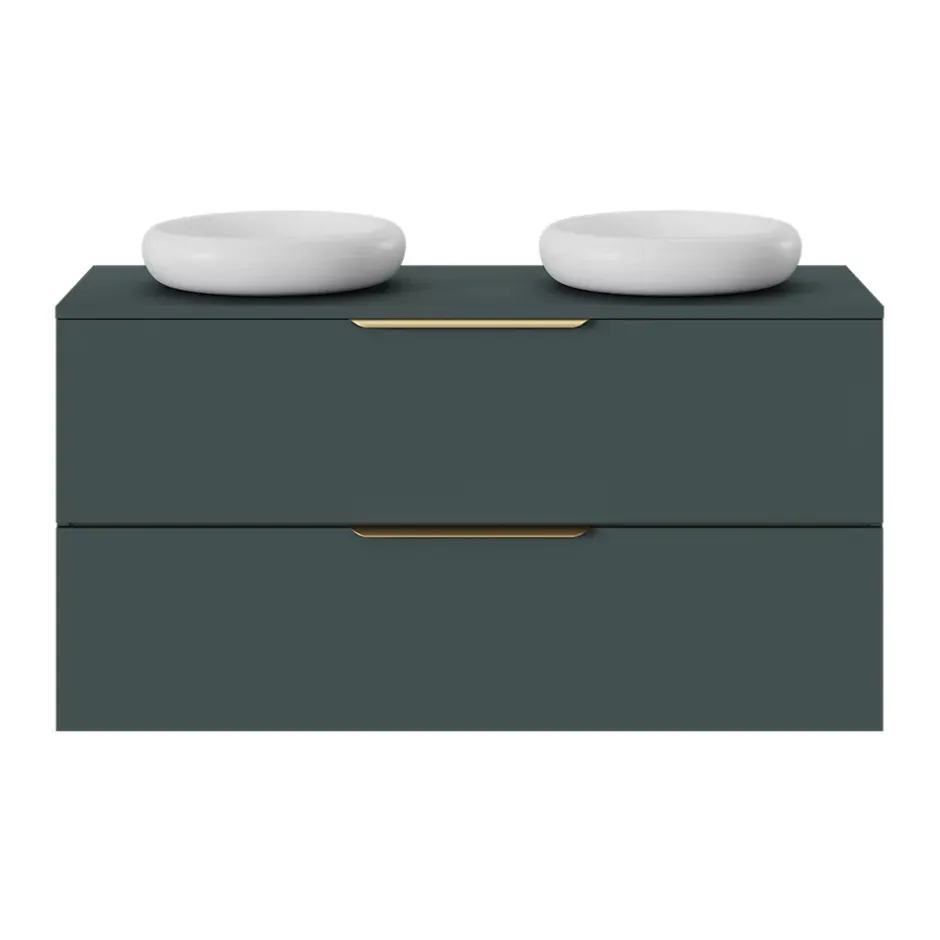 GoodHome Meuble sous vasque 2 tiroirs sans poignées l.120 x H.60 x P.45 cm vert forêt Kentia