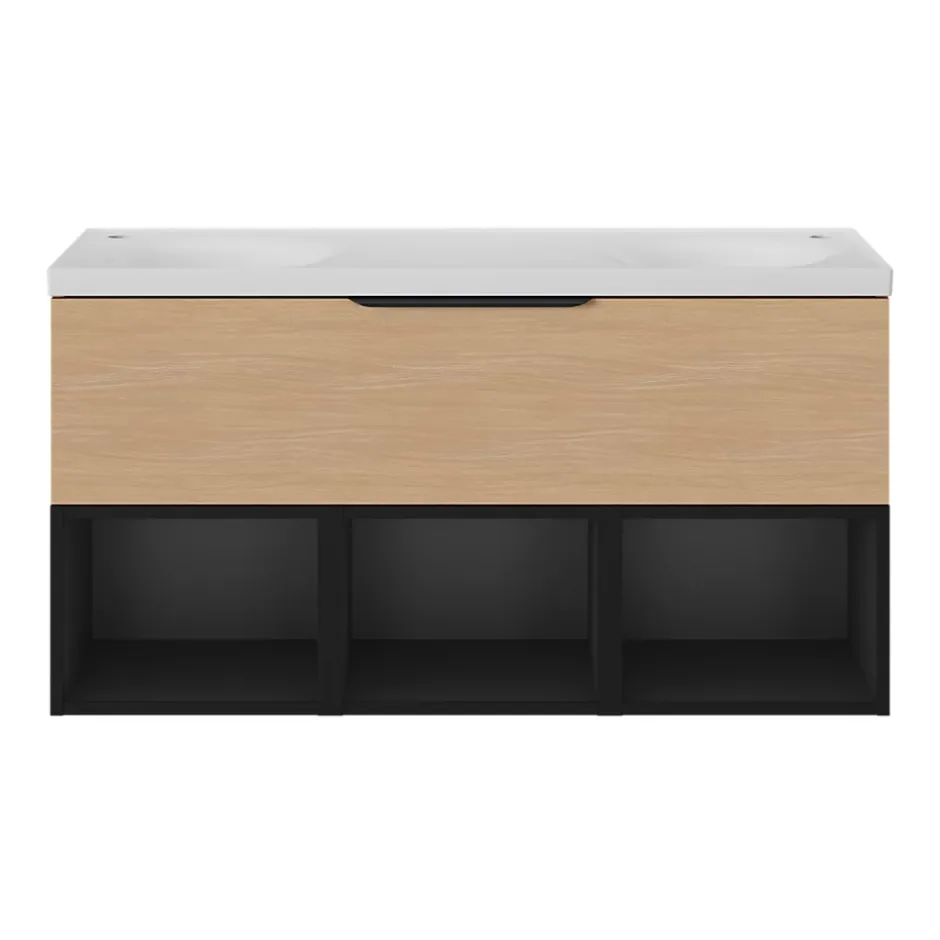 GoodHome Meuble sous vasque 1 tiroir sans poignée l.120 x H.30 x P.45 cm effet chêne Kentia