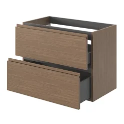 GoodHome Meuble sous vasque 2 tiroirs avec poignées intégrées l.80 x H.60 x P.45 cm effet noyer Kentia