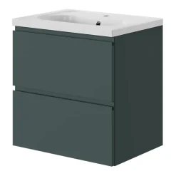 GoodHome Meuble sous vasque 2 tiroirs avec poignées intégrées l.60 x H.60 x P.45 cm vert forêt Kentia