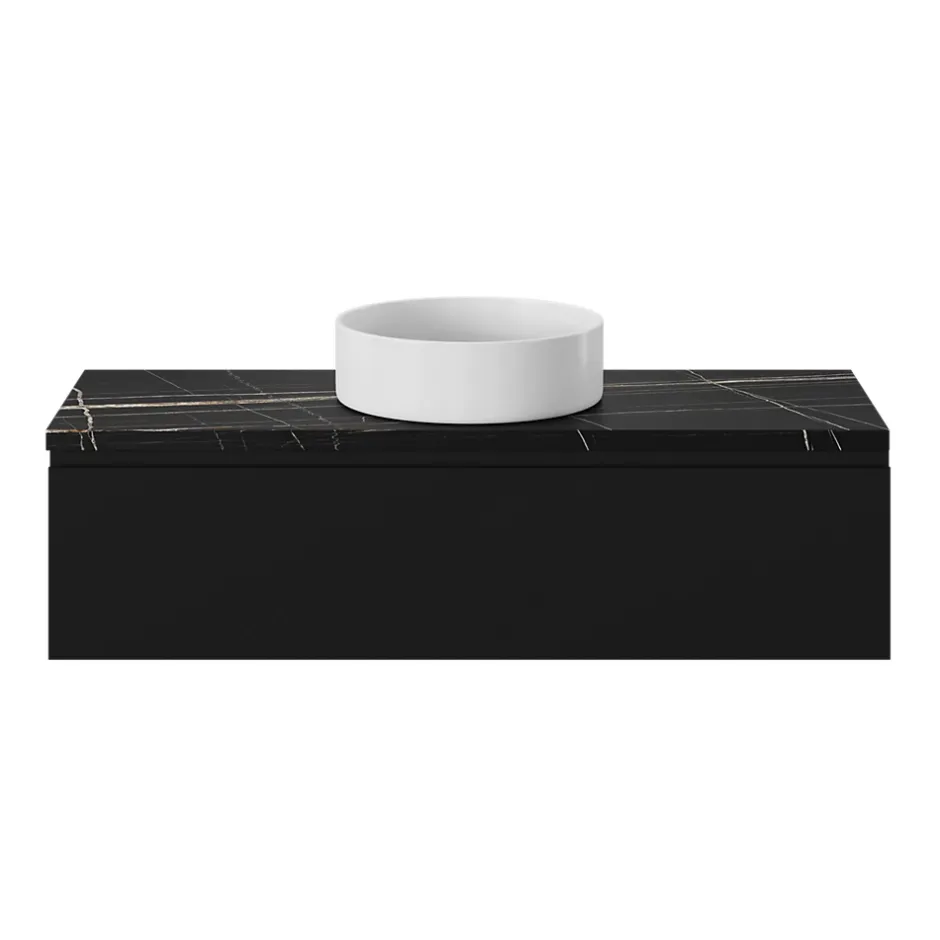 GoodHome Meuble sous vasque 1 tiroir avec poignée intégrée l.120 x H.30 x P.45 cm noir mat Kentia