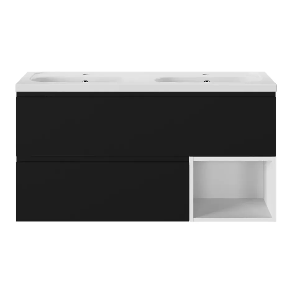 GoodHome Meuble sous vasque 1 tiroir avec poignée intégrée l.120 x H.30 x P.45 cm noir mat Kentia