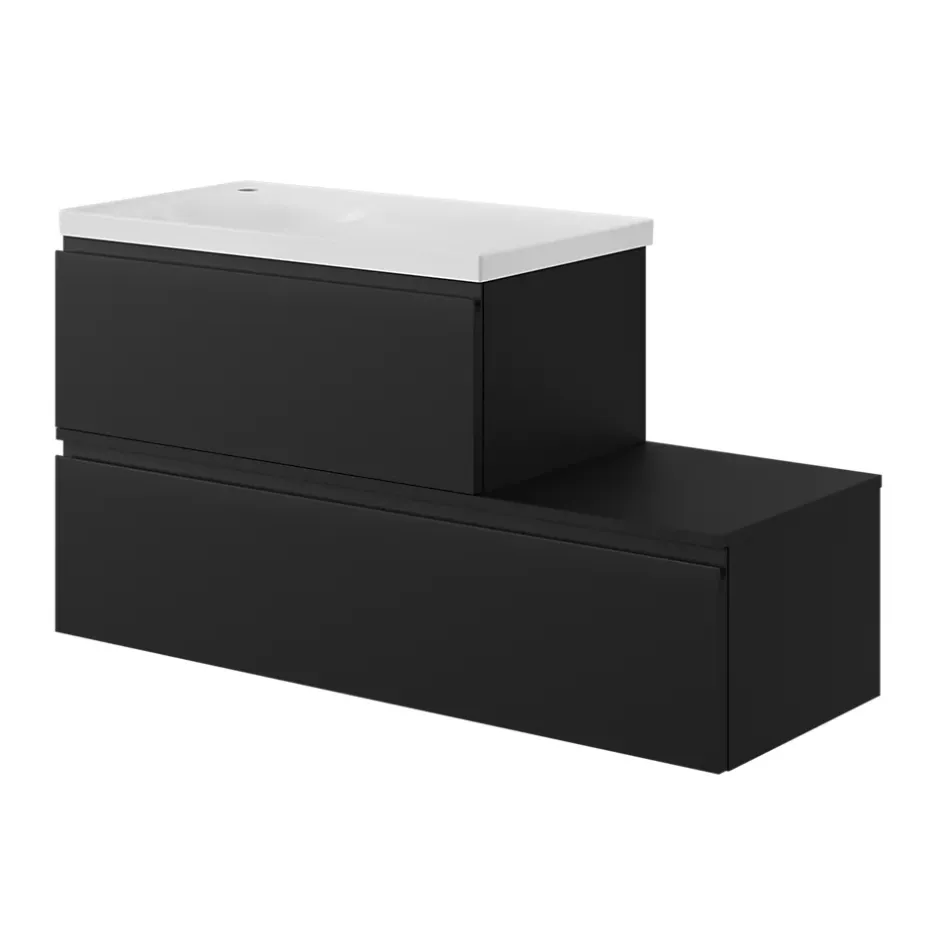 GoodHome Meuble sous vasque 1 tiroir avec poignée intégrée l.120 x H.30 x P.45 cm noir mat Kentia
