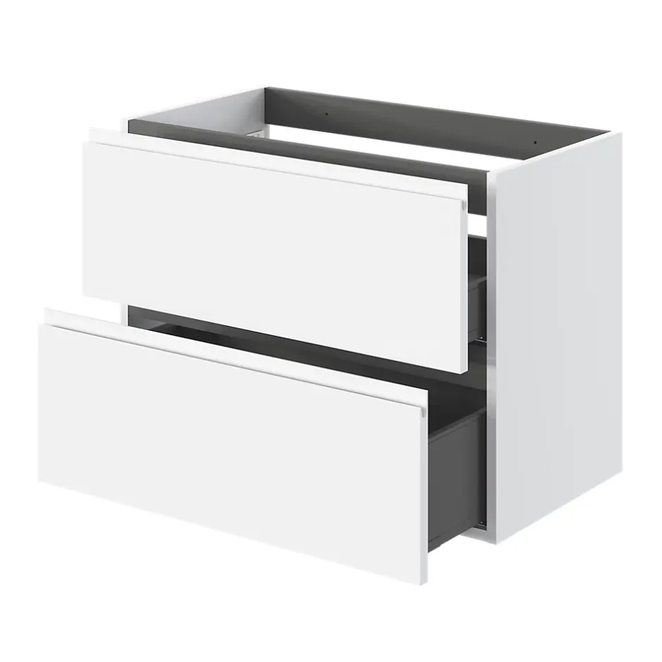 GoodHome Meuble sous vasque 2 tiroirs avec poignées intégrées l.80 x H.60 x P.45 cm blanc mat Kentia