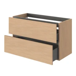 GoodHome Meuble sous vasque 2 tiroirs sans poignées l.100 x H.60 x P.45 cm effet chêne Kentia* Meuble Sous-Vasque