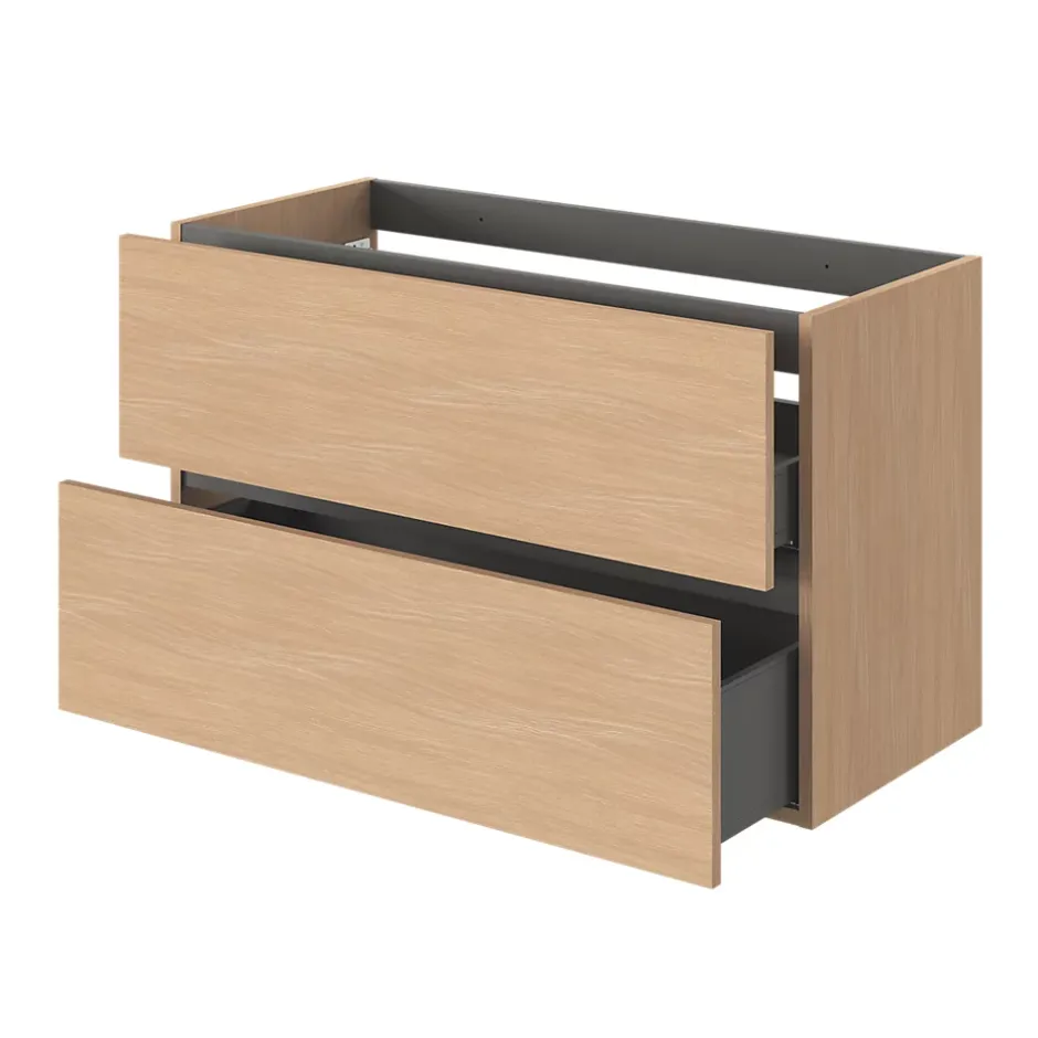 GoodHome Meuble sous vasque 2 tiroirs sans poignées l.100 x H.60 x P.45 cm effet chêne Kentia* Meuble Sous-Vasque