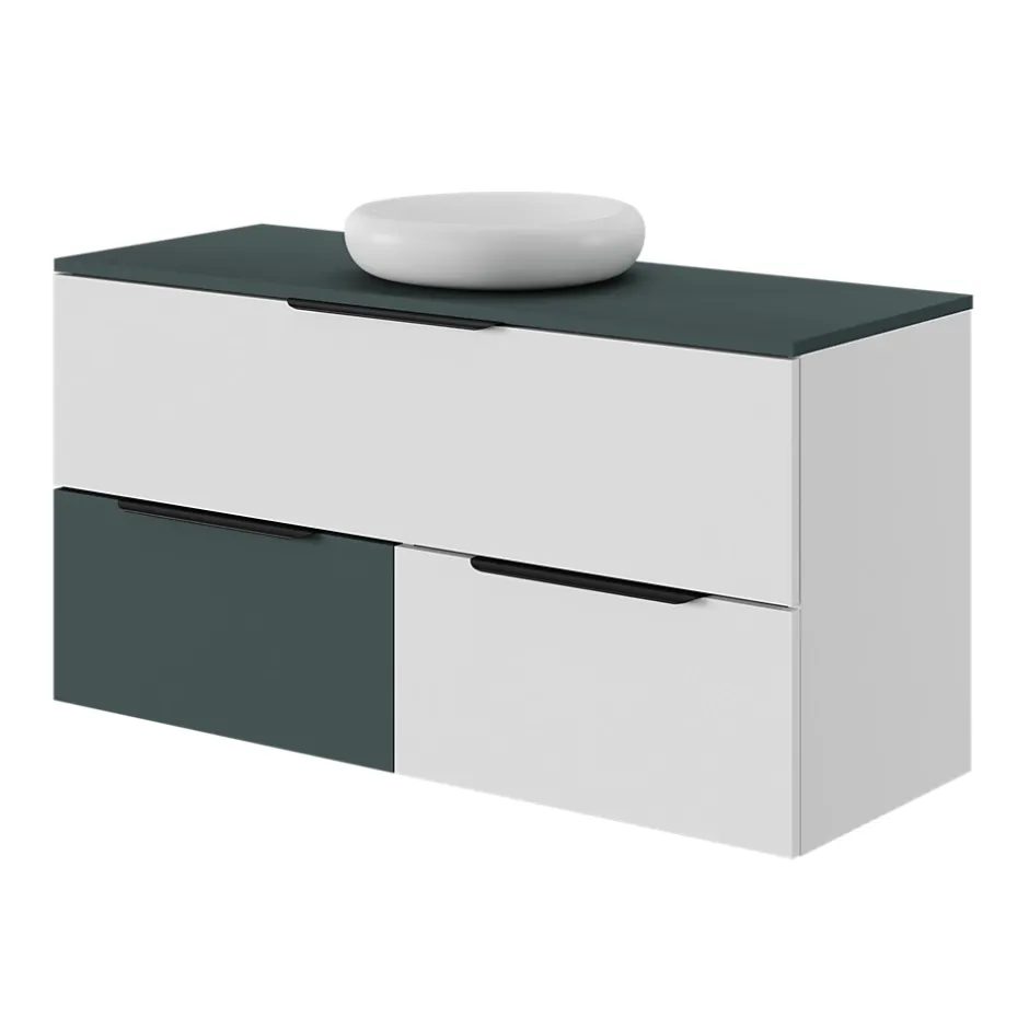 GoodHome Meuble sous vasque 2 tiroirs sans poignées l.60 x H.60 x P.45 cm vert forêt Kentia