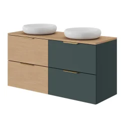 GoodHome Meuble sous vasque 2 tiroirs sans poignées l.60 x H.60 x P.45 cm vert forêt Kentia