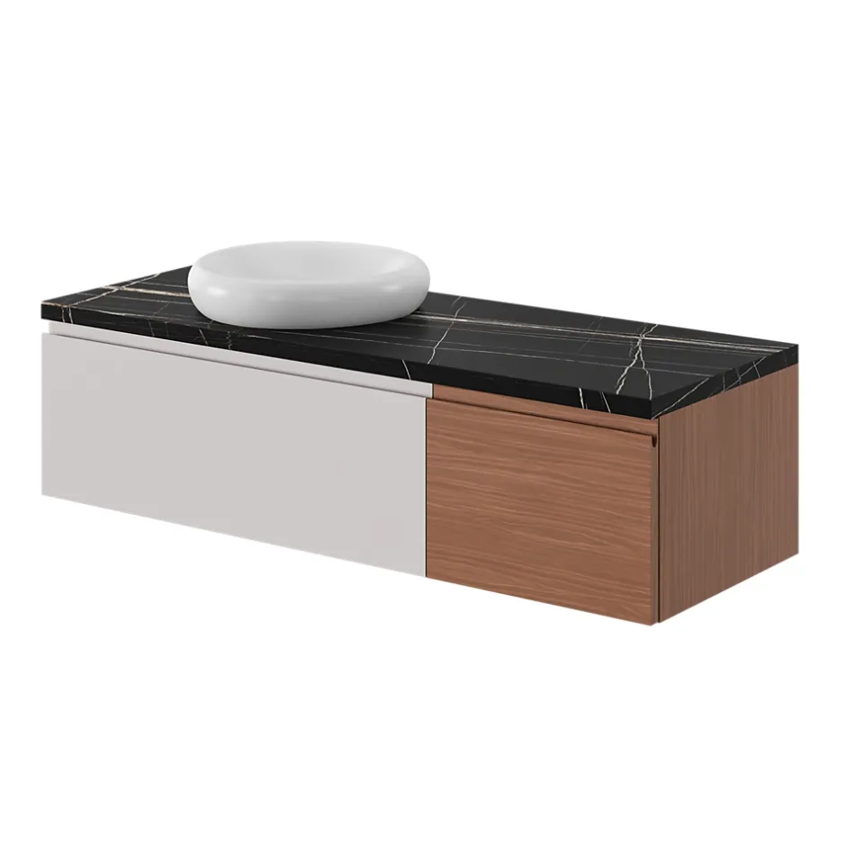 GoodHome Meuble sous vasque 1 tiroir avec poignée intégrée l.40 x H.30 x P.45 cm effet noyer Kentia