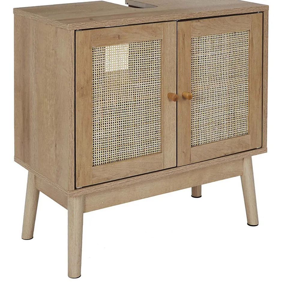 The Home Deco Factory Meuble sous vasque cannage et bois Bali