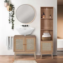 The Home Deco Factory Meuble sous vasque cannage et bois Bali