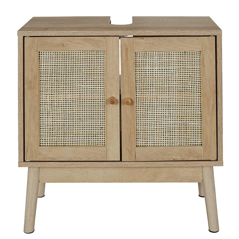 The Home Deco Factory Meuble sous vasque cannage et bois Bali