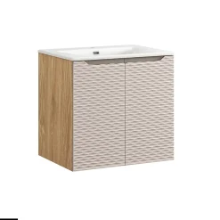 Otitec Meuble sous vasque de 60 cm - avec vasque à encastrer - 2 portes - SEA BEIGE