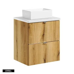 Otitec Meuble sous vasque de 50 cm - avec vasque à poser - avec plan - Oak/Blanc - 2 tiroirs - VOLTA OAK* Meuble Sous Lavabo