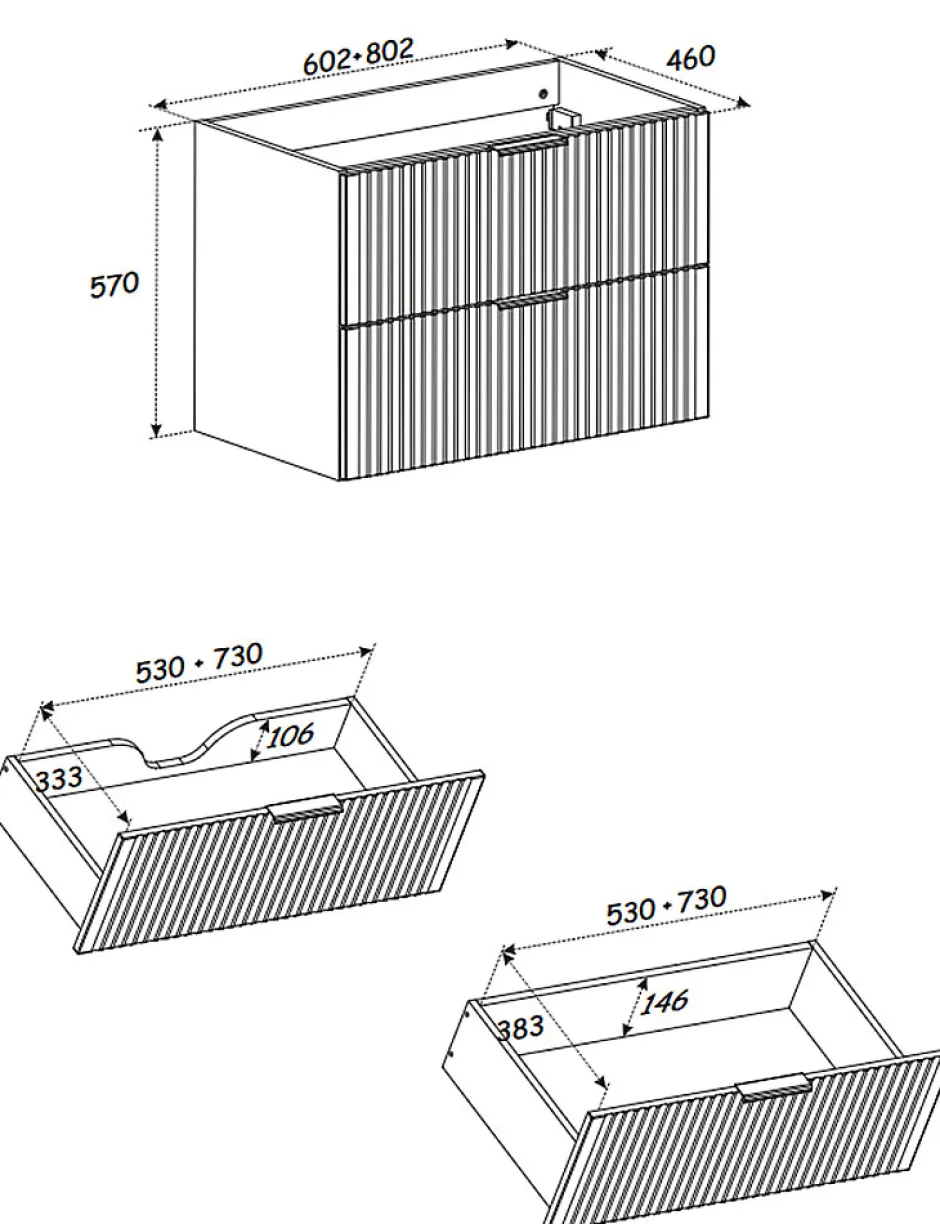 Otitec Meuble sous vasque de 60 cm - avec plan - LIVA BLACK