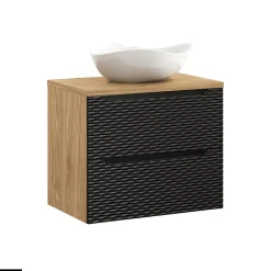 Otitec Meuble sous vasque de 70 cm - avec plan - avec vasque à poser - 2 tiroirs - SEA BLACK* Meuble Sous Lavabo