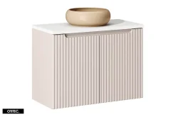 Otitec Meuble sous vasque de 80 cm - avec vasque à poser - avec plan - Cachemire Mat/Blanc - 2 portes - VOLTA CASHMERE* Meuble Sous Lavabo