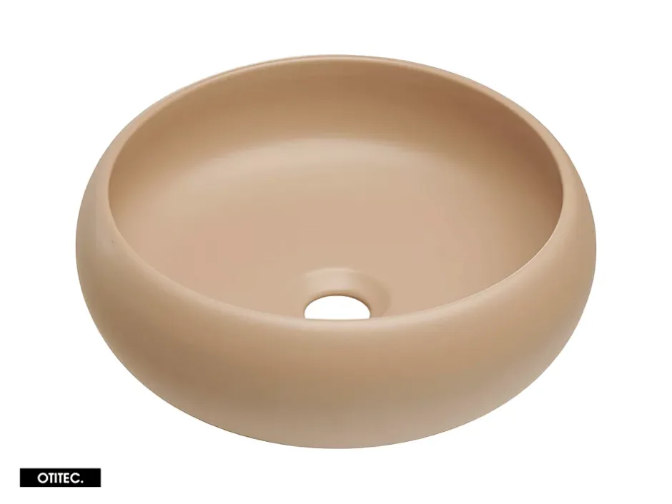 Otitec Meuble sous vasque de 80 cm - avec vasque à poser - avec plan - Cachemire Mat/Blanc - 2 portes - VOLTA CASHMERE* Meuble Sous Lavabo