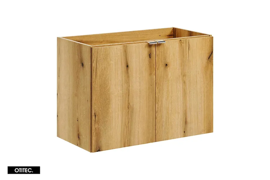 Otitec Meuble sous vasque de 80 cm - avec vasque à poser - avec plan - Noir/Oak - 2 portes - VOLTA OAK