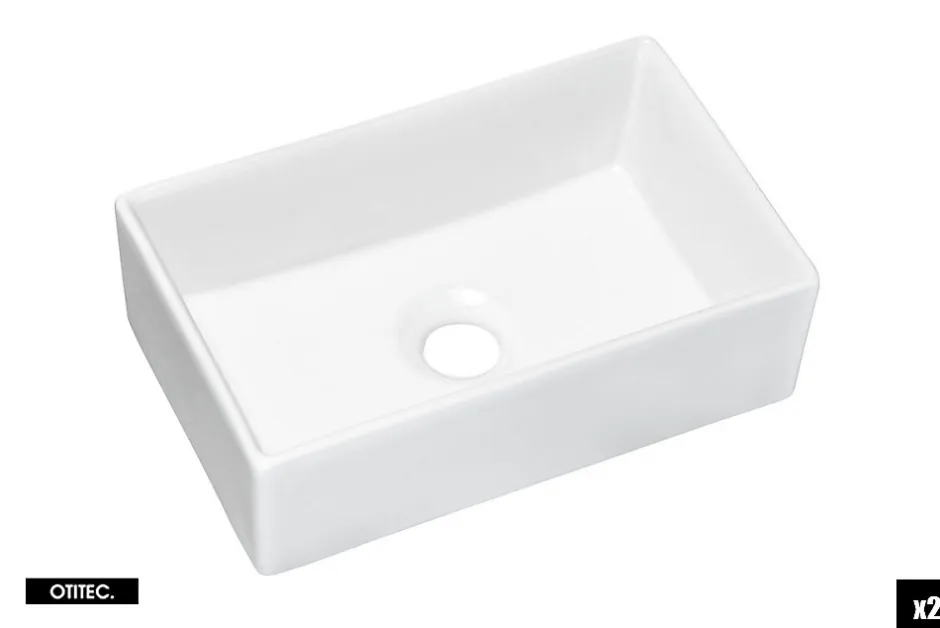 Otitec Meuble sous vasque de 100 cm - avec 2 vasques à poser - avec plan - Noir/Oak - 4 tiroirs - VOLTA OAK