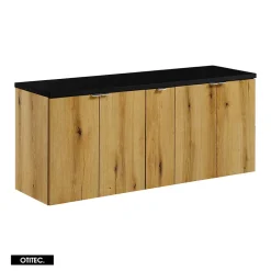 Otitec Meuble sous vasque de 140 cm - avec plan - Noir/Oak - 4 portes - VOLTA OAK* Meuble Sous Lavabo