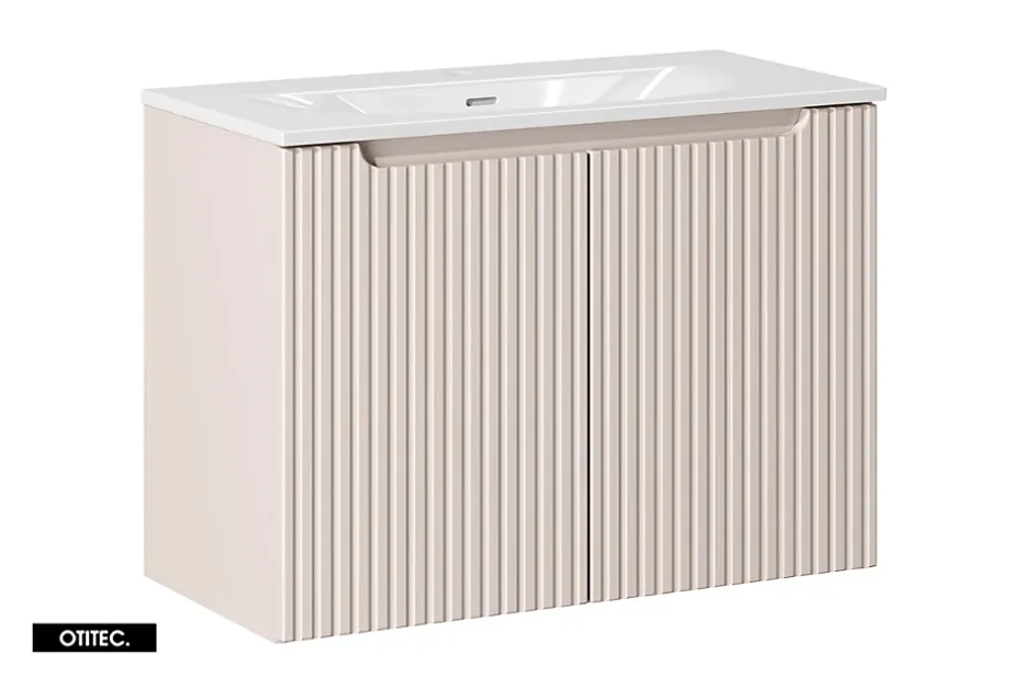 Otitec Meuble sous vasque de 80 cm - avec vasque à encastrer - Cachemire Mat - 2 portes - VOLTA CASHMERE