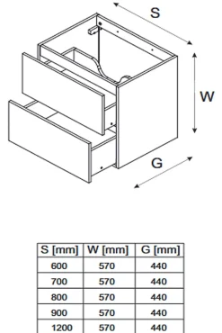 Otitec Meuble sous vasque de 90 cm - avec plan - 2 tiroirs - SETTA* Meuble Sous Lavabo