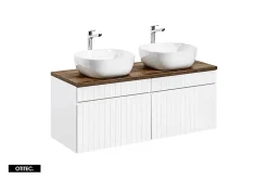 Otitec Meuble sous vasque de 120 cm - avec 2 vasques à poser - avec plan - 2 tiroirs - MINO