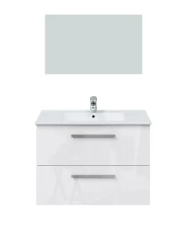 Pegane Meuble sous vasque de salle de bain Suspendu 80 cm avec 2 tiroirs + Miroir - Hauteur 57 x Longueur 80 x Profondeur 45 cm* Meuble Sous Lavabo