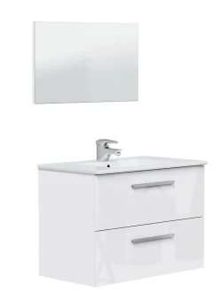 Pegane Meuble sous vasque de salle de bain Suspendu 80 cm avec 2 tiroirs + Miroir - Hauteur 57 x Longueur 80 x Profondeur 45 cm* Meuble Sous Lavabo