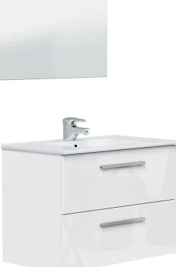 Pegane Meuble sous vasque de salle de bain Suspendu 80 cm avec 2 tiroirs + Miroir - Hauteur 57 x Longueur 80 x Profondeur 45 cm* Meuble Sous Lavabo