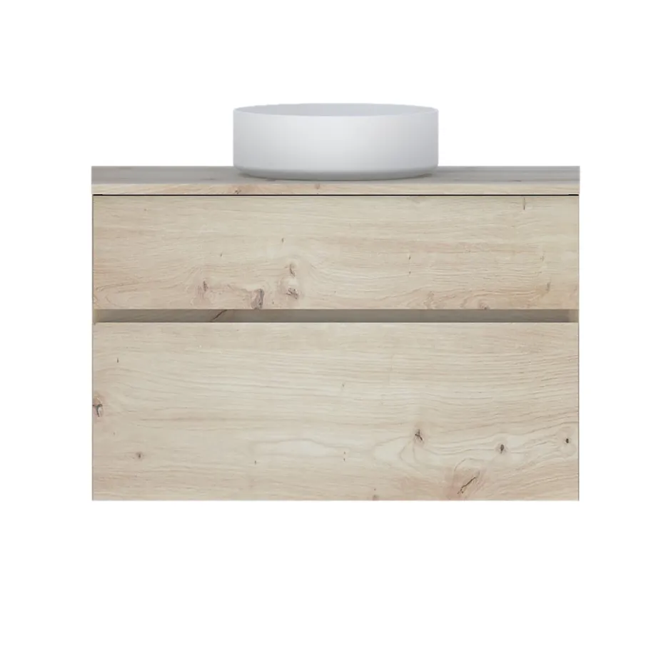 Meuble sous vasque effet chêne artisan l.90 x H.57 x P.50 cm 2 tiroirs, Calao